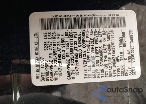 2009 Nissan Murano S z USA, uszkodzony, nr VIN JN8AZ18W39W111438